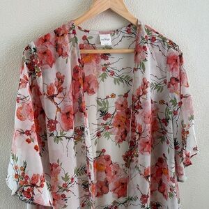 Kaileigh floral sheer kimono style top | pink & orange | one size
